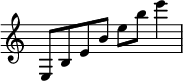  {
\override Score.TimeSignature #'stencil = ##f
{
    \relative c {
        \time 4/4
        e8 b' e b' e b' e4 
    }
} }
