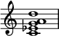  {
\override Score.TimeSignature #'stencil = ##f
\relative c' { 
  \clef treble \time 4/4
  <c es g a d>1
} }
