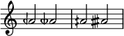  {
\omit Score.TimeSignature
    \relative c'' {
        aeh2 aeseh
        aih aisih
    }  }
