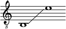 
\new Staff 
  \with { 
    \omit TimeSignature 
    \omit BarLine
  }
{
\clef "treble_8"
b,1\glissando e'
}
