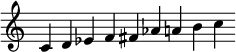 
\new staff \relative c'  {\time 9/4 \override Score.BarLine.stencil = ##f \override Score.TimeSignature.stencil = ##f c d ees f fis aes a b c}
 