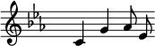 \relative
 { \set Score.tempoHideNote = ##t \tempo 4 = 120 \set Staff.midiInstrument = #"vibraphone"
  \key c \minor
  \time 4/4 \hide Staff.TimeSignature
     c' g' as8 es8
  }