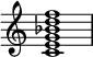  {
\override Score.TimeSignature #'stencil = ##f
\relative c' { 
  \clef treble \time 4/4
  <c e g bes d f>1
} }
