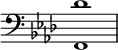 
{ \omit Score.TimeSignature \key f \minor \clef bass <f, des'>1 }
