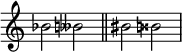  {
\omit Score.TimeSignature \relative c'' {
  bes2 \tweak Accidental.stencil #ly:text-interface::print \tweak Accidental.text \markup { \concat { \natural \doubleflat }}beses2 \bar "||" bis2 \tweak Accidental.stencil #ly:text-interface::print \tweak Accidental.text \markup { \concat { \natural \doublesharp }}bisis2} }
