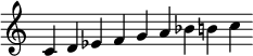 
\new staff \relative c'  {\time 9/4 \override Score.BarLine.stencil = ##f \override Score.TimeSignature.stencil = ##f c d ees f g a bes b c}
 