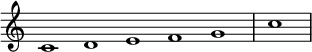 
\relative c' {  
   \new Staff \with { \remove "Time_signature_engraver" }  
   { \key c \major  \time 1/1 \cadenzaOn c1 d e f g  \bar"|" c \bar"|"}
   }
