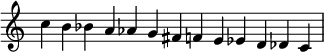 \new Staff \with {\remove "Time_signature_engraver"} {\time 13/4
c''    b'    bes'    a'    aes'    g'    fis'    f'!
e'    ees'    d'    des'    c' }