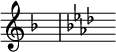 { \omit Score.TimeSignature \key f \major s8^"" \bar "|" \key aes \major s^""}