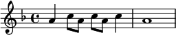 

\new Staff \with {
  midiInstrument = "shamisen"
}

{
\relative c'' {
    \key f \major
    \time 4/4
    a4 c8 a c a c4
    a1
 }
}
