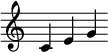 
{
\override Score.TimeSignature #'stencil = ##f
\relative c'
 {
  \clef treble \key c \major \time 7/4 c4 e g
 }
}
