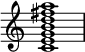 
{
\override Score.TimeSignature #'stencil = ##f
\relative c' {
   \clef treble
   \time 4/4
   \key c \major
   <c e g b d fis a>1
} }
