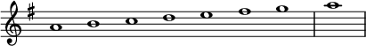 
\relative c'' {  
   \new Staff \with { \remove "Time_signature_engraver" }  
   { \key e \minor  \time 1/1 \cadenzaOn a1 b c d e fis g  \bar "|" a \bar"|"}
   }
