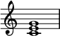  {
\override Score.TimeSignature #'stencil = ##f
\relative c' { 
  \clef treble \time 4/4
  <c e g>1
} }
