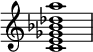  {
\override Score.TimeSignature #'stencil = ##f
\relative c' { 
  \clef treble \time 4/4
  <c e ges bes des a'>1
} }
