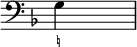 { \override Score.TimeSignature #'stencil = ##f \time 4/4 \key f \major \clef bass << {g}  \figures { <_!>1 } >> }