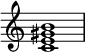 
{
\override Score.TimeSignature #'stencil = ##f
\relative c' {
   \clef treble 
   \time 4/4
   \key c \major
   <c e gis b>1
} }
