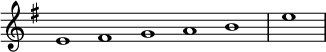 
\relative c' {  
   \new Staff \with { \remove "Time_signature_engraver" }  
   { \key e \minor  \time 1/1 \cadenzaOn e1 fis  g a b  \bar "|" e \bar"|" }
   }
