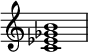 
{
\override Score.TimeSignature #'stencil = ##f
\relative c' {
   \clef treble 
   \time 4/4
   \key c \major
   <c es ges b>1
} }
