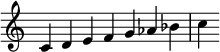  {
\override Score.TimeSignature #'stencil = ##f
\relative c' {
  \clef treble \time 7/4 c4 d e f g aes bes c
} }
