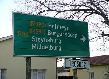 'n Rigtingbord met die name van Molteno se buurdorpe.