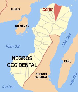 Mapa han Negros Occidental nga nagpapakita kon hain nahamutangan an Syudad han Cadiz