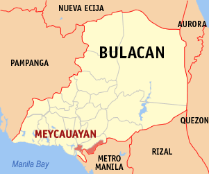 Mapa han Bulacan nga nagpapakita kon hain nahimutang an Syudad han Meycauayan
