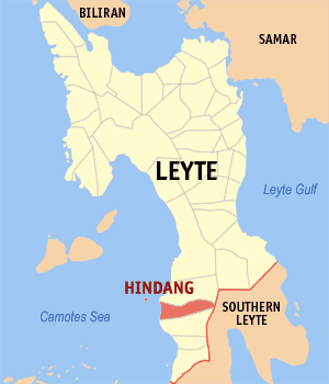 Mapa sa Leyte nga nagpakita kon asa nahimutang ang Hindang