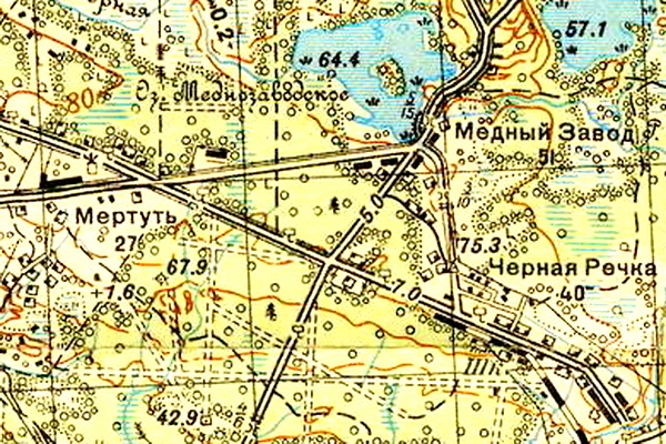 Деревня Мертуть на карте 1940 года