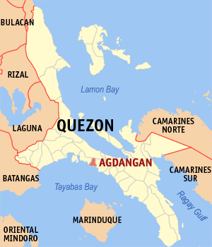 Mapa han Quezon nga nagpapakita kon hain nahimutang an Agdangan