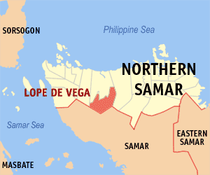 Mapa san Northern Samar nga nagpapakita kon hain an Lope De Vega
