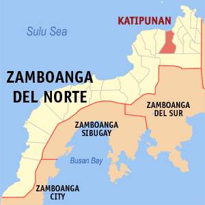 Mapa han Zamboanga del Norte nga nagpapakita kon hain nahamutangan an Katipunan