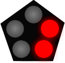 Five red lights, rotating counterclockwise inside a pentagon