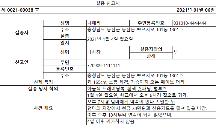 실종 신고서