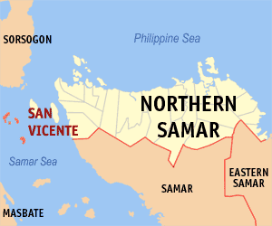 Mapa san Northern Samar nga nagpapakita kon hain an San Vicente