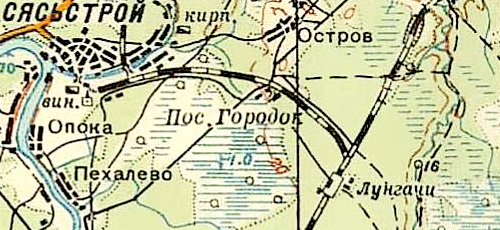 Деревня Свирь-Городок на карте 1940 года