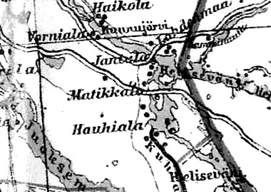 Деревни Матиккала и Хаухиала на финской карте 1923 года