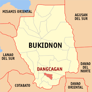 Mapa han Bukidnon nga nagpapakita kon hain an Dangcagan