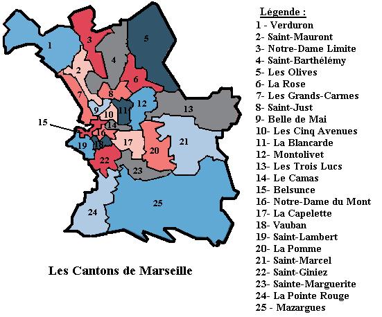 Kantonsaufteilung von Marseille bis zum Jahr 2015