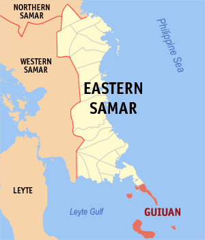 Mapa han Sinirangan nga Samar nga nagpapakita kon hain an Guiuan