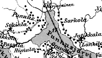 Деревни Пуннус и Сокила на финской карте 1923 года