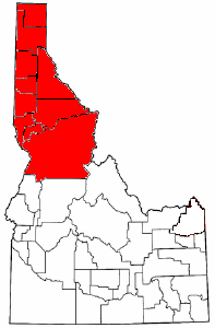 Red: The ten counties of the Idaho panhandle