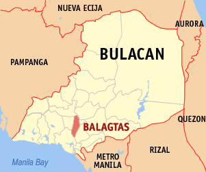 Mapa han Bulacan nga nagpapakita kon hain nahimutang an Balagtas