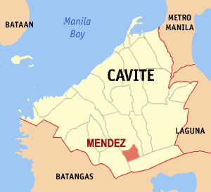 Mapa han Cavite nga nagpapakita kon hain nahimutang an Mendez
