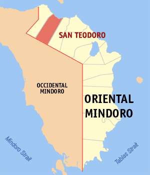 Mapa han Oriental Mindoro nga nagpapakita kon hain nahamutang an San Teodoro