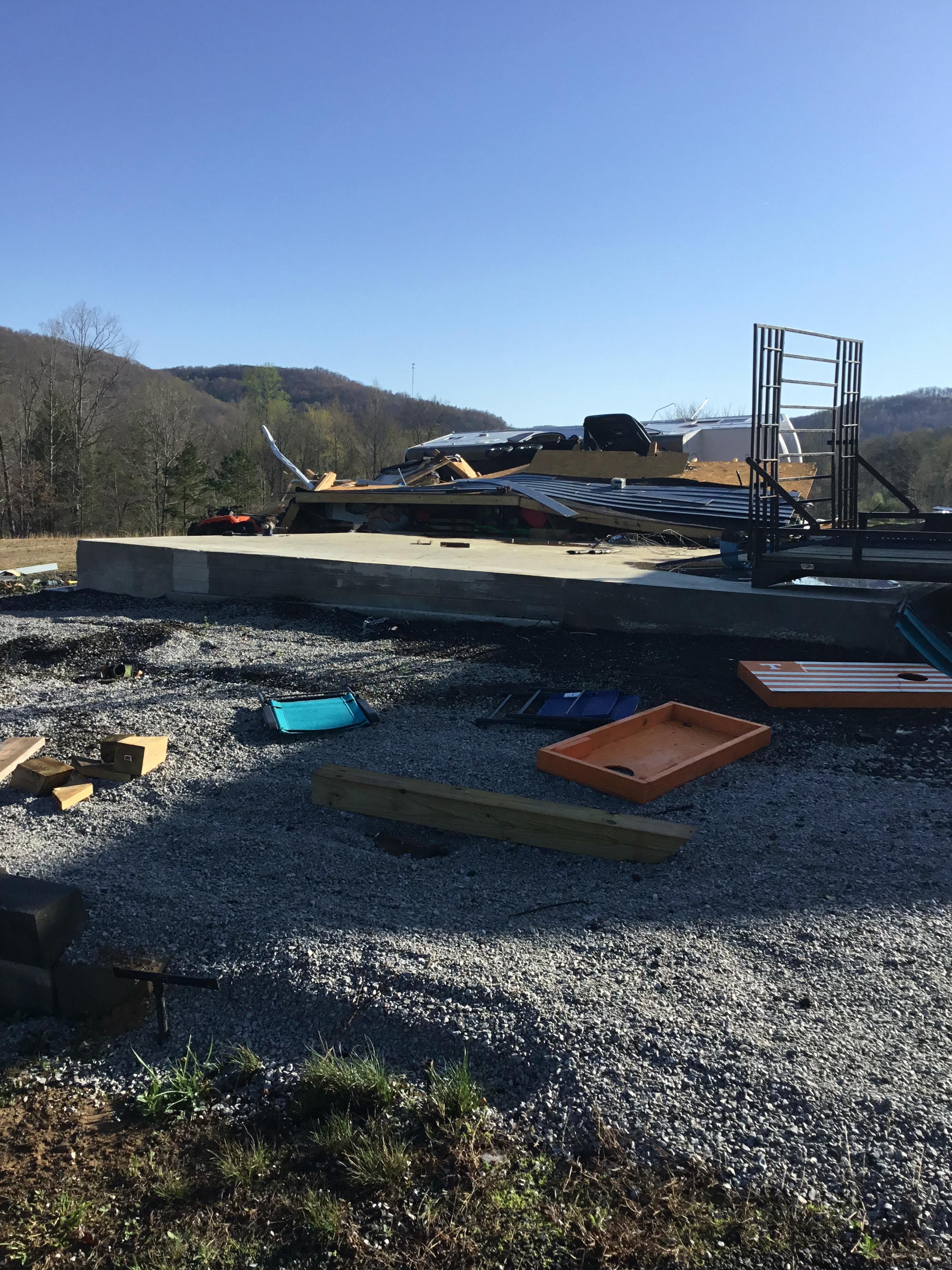 A destroyed mobile home from the second EF2 tornado near Norma, Tennessee.