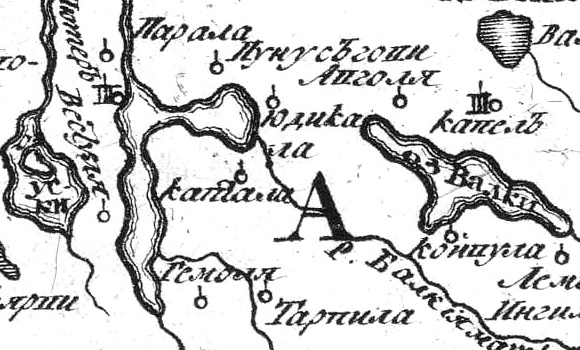 Деревня Пунусгови на русской карте 1745 года