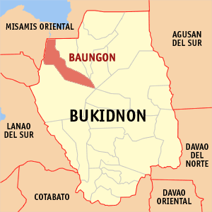 Mapa han Bukidnon nga nagpapakita kon hain an Baungon