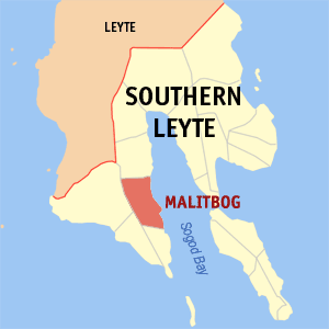 Mapa han Southern Leyte nga nagpapakita kon hain nahamutangan an Malitbog