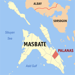 Mapa san Masbate nga nagpapakita kon hain nahamutang an Palanas